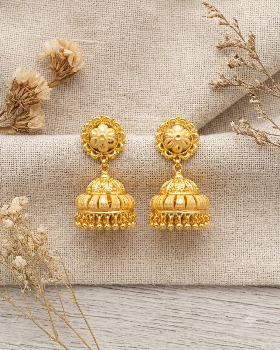 Gold-Plated Floral Jhumka Earrings