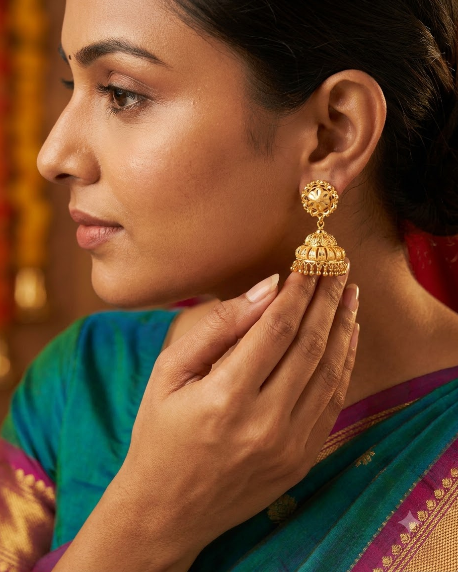 Gold-Plated Floral Jhumka Earrings