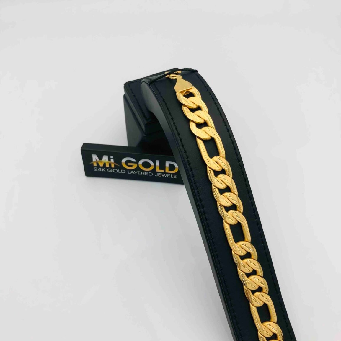 Gold-Plated Textured Figaro Chain Bracelet