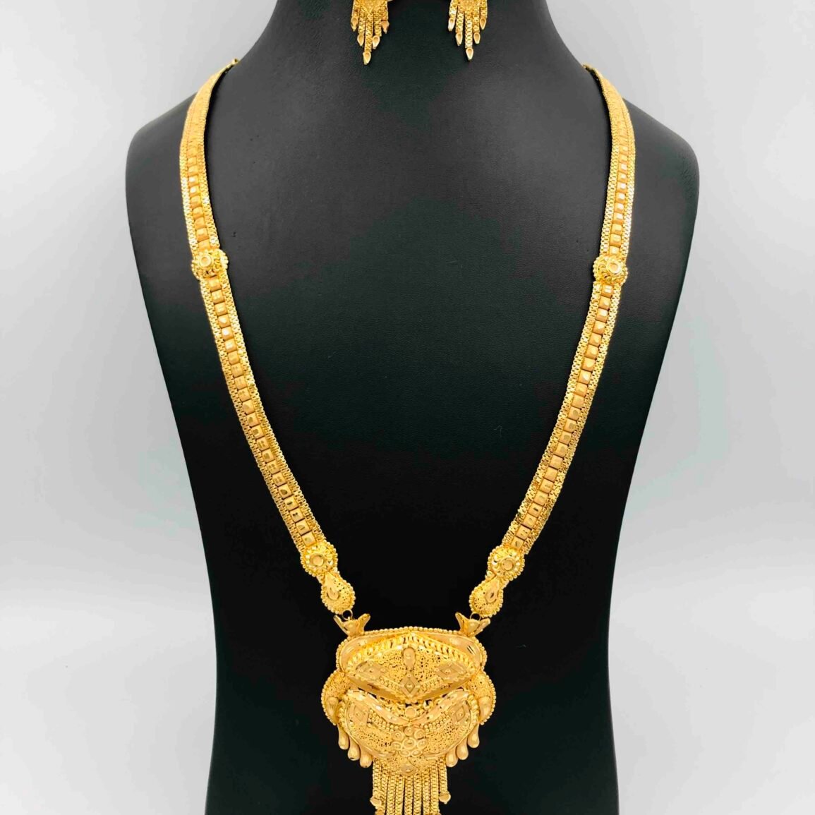 Gold-Plated Long Necklace with Matching Drop Earrings
