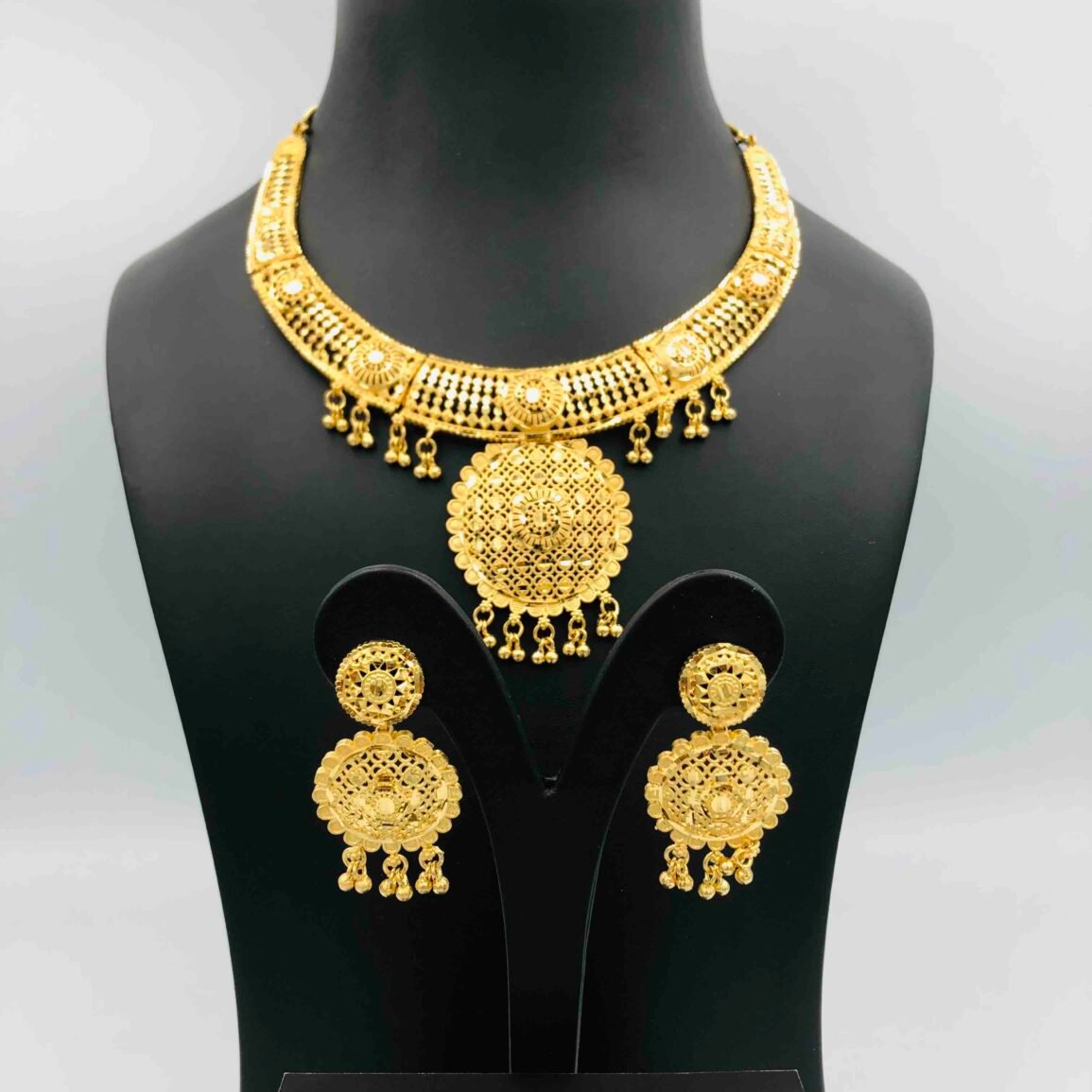 Gold-Plated Filigree Necklace Set with Matching Drop Earrings